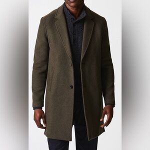$898 NWT Billy Reid Coat XS Olive Green Boiled Wool Jordan Long Overcoat Italy